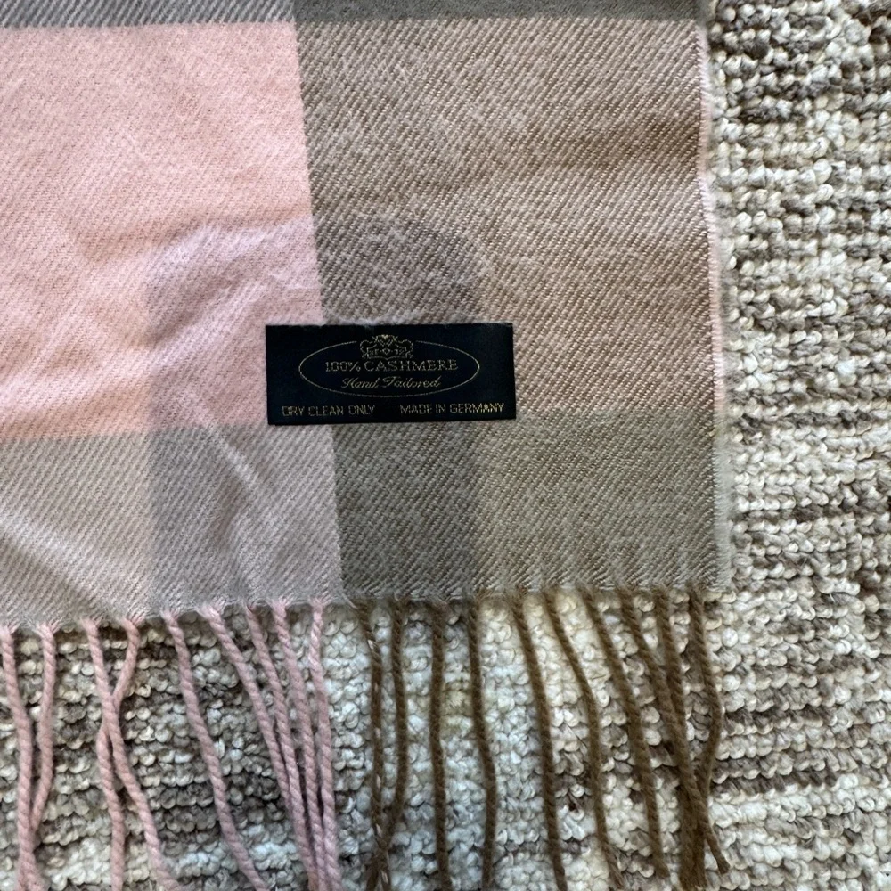 Pink Plaid Houndstooth Cashmere Scarf Made In Germany